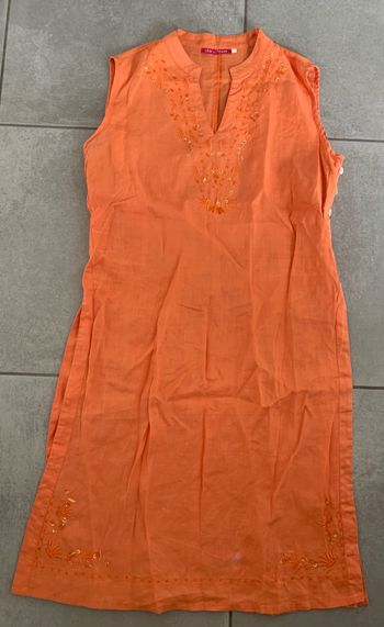 Tunique orange en lin ouverte taille 40/42