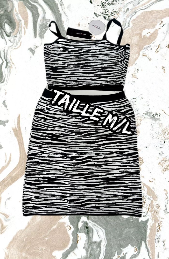 Ensemble zebré zébré jupe mini haut femme M