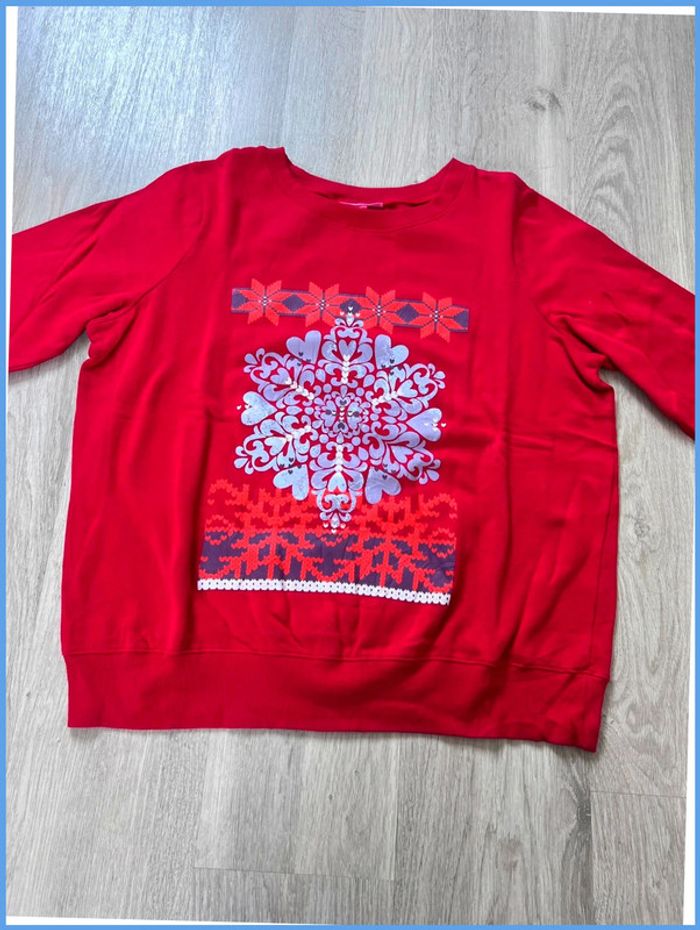 Pull vintage Rouge à motif flocon Taille L - photo numéro 7