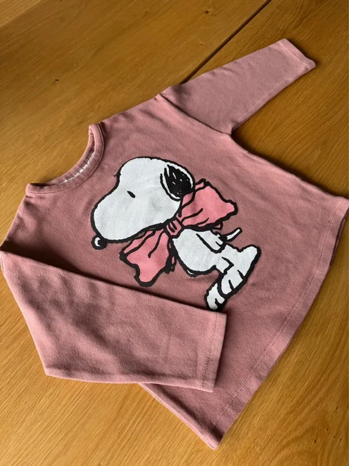 Teeshirt vieux rose ML coton épais avec Droppy/Peanuts - Taille 4 Ans - photo numéro 3