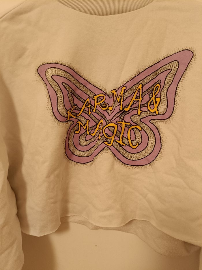 Pull court blanc à motif – Divided (H&M) – Taille S - photo numéro 2