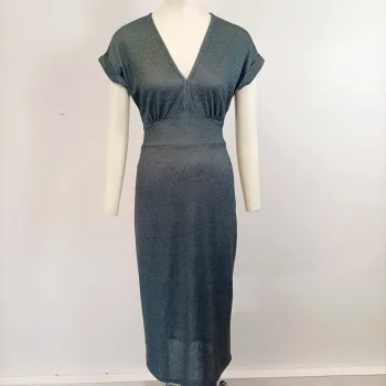 Robe longue paillettes bleu - t36 - robe de soirée moulante femme décolleté et noeud à l'arrière.