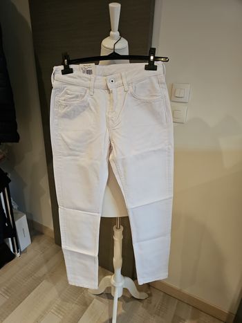🤍 jean pepe jeans london blanc straight neuf avec etiquette femme taille 34 w24 denim ete tendance slim droit 🤍