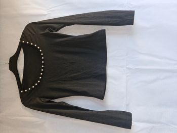 Haut noir perlé manches longues XS Shein