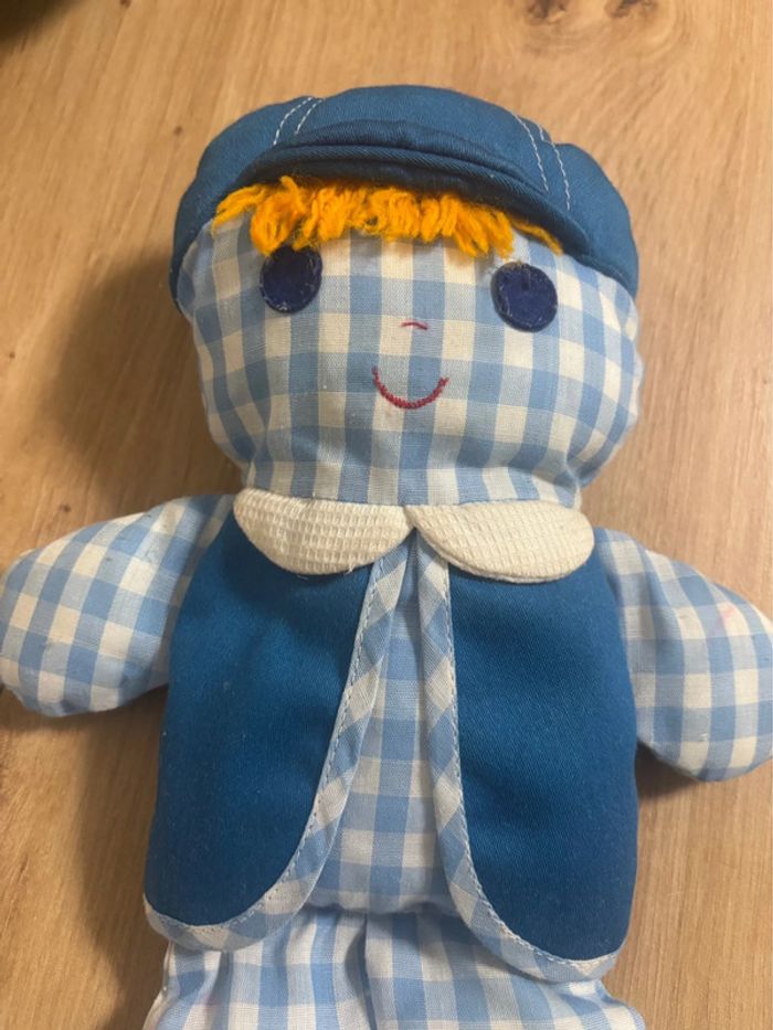 Vintage ancienne poupée chiffon bleu carreaux cholly Dolly Fisher Price 1977 - photo numéro 5