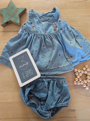 Robe fraise et jeans Obaïbi 3 mois