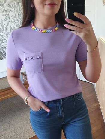 T-shirt poche froufrous lilas pailleté Taille unique
