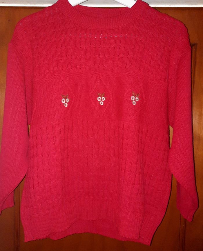 Pull rouge Vintage fleuri