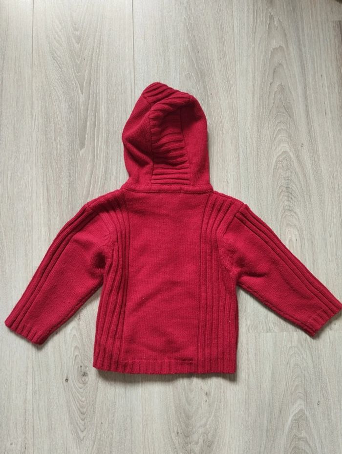 Gilet chaud zippé à capuche rouge laine acrylique 12 mois - photo numéro 3