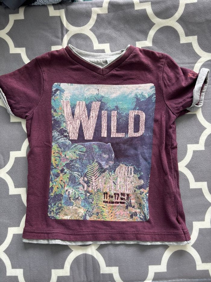 T-shirt manches courtes garçon bordeaux panthère "WILD" - photo numéro 1