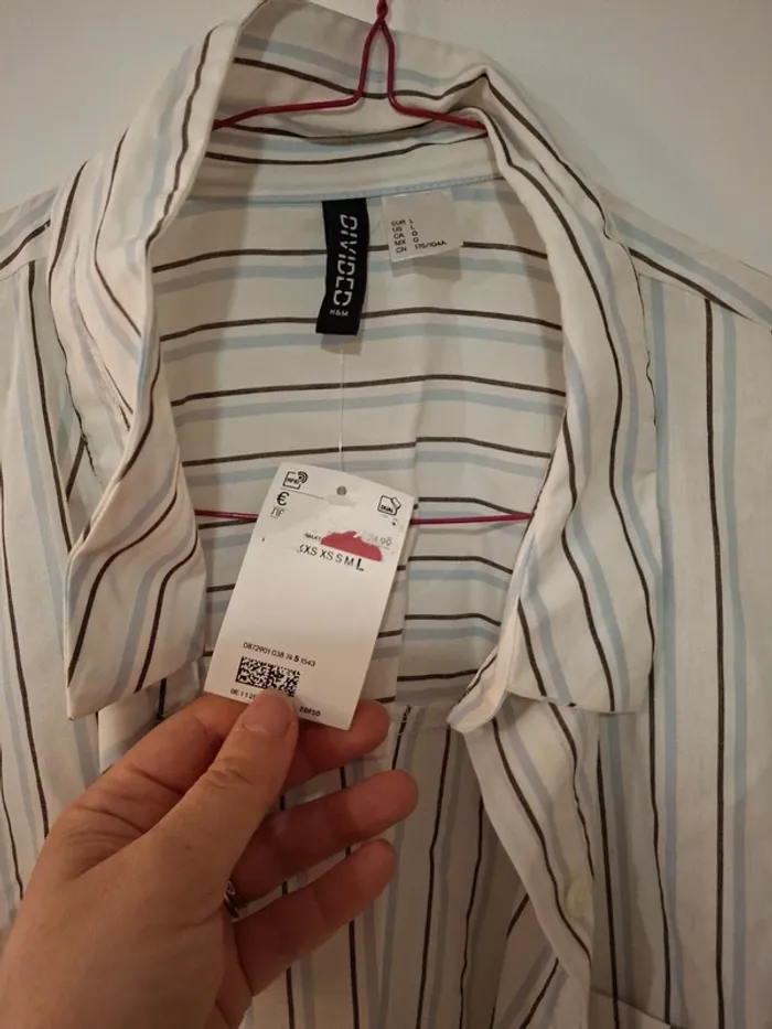Chemise loose blanche à rayures bleues L - photo numéro 3
