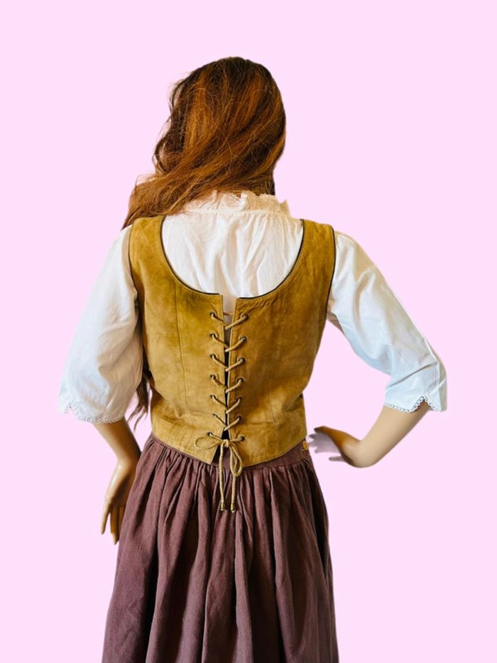 🤎🌿Gilet cuir vintage daim naturel autrichien cottagecore forest leather sleeveless jacket🌿🤎 - photo numéro 10