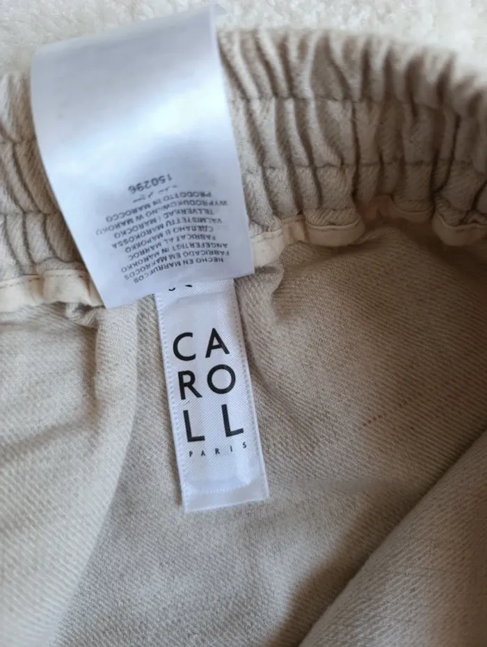 Pantalon Caroll beige crème en lin et coton 38 neuf taille élastique avec cordons - photo numéro 12