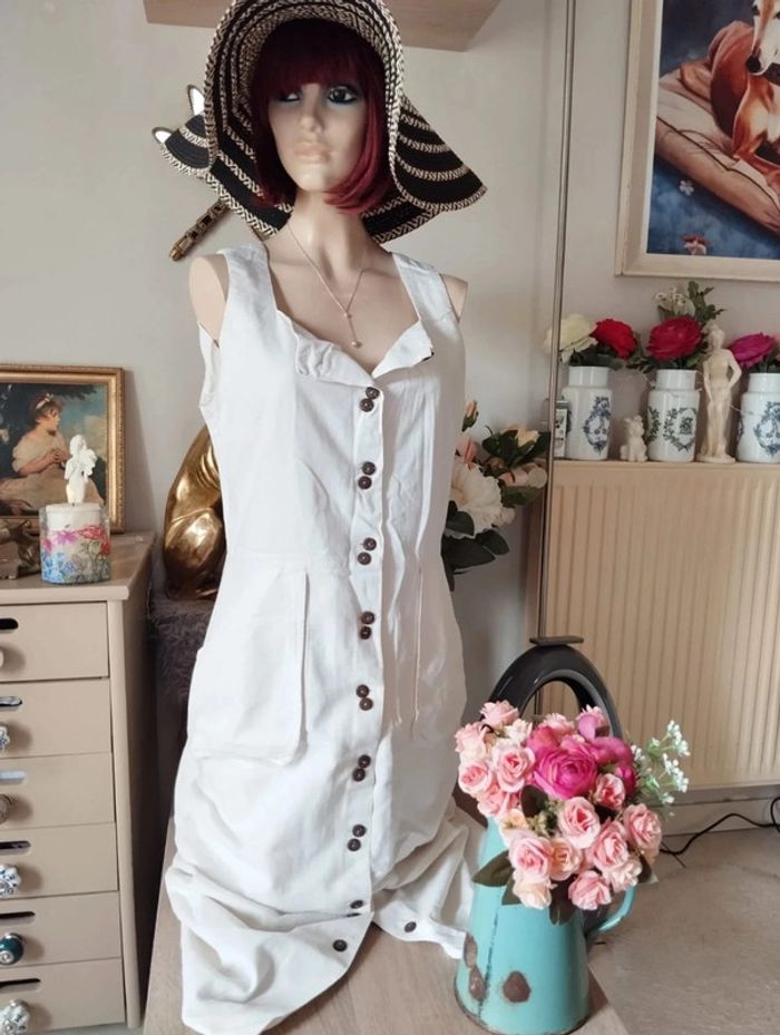 🌿Robe Longue Boutonnée Lin Mandarine T38/40🌿 - photo numéro 2