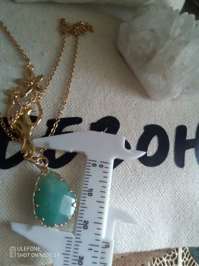 Collier oiseau et pendentif en pierre d'amazonite - photo numéro 3