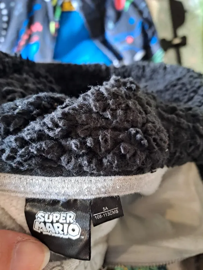 Gilet sweat à capuche doublée garçon 5 ans super Mario tbe gris noir - photo numéro 5