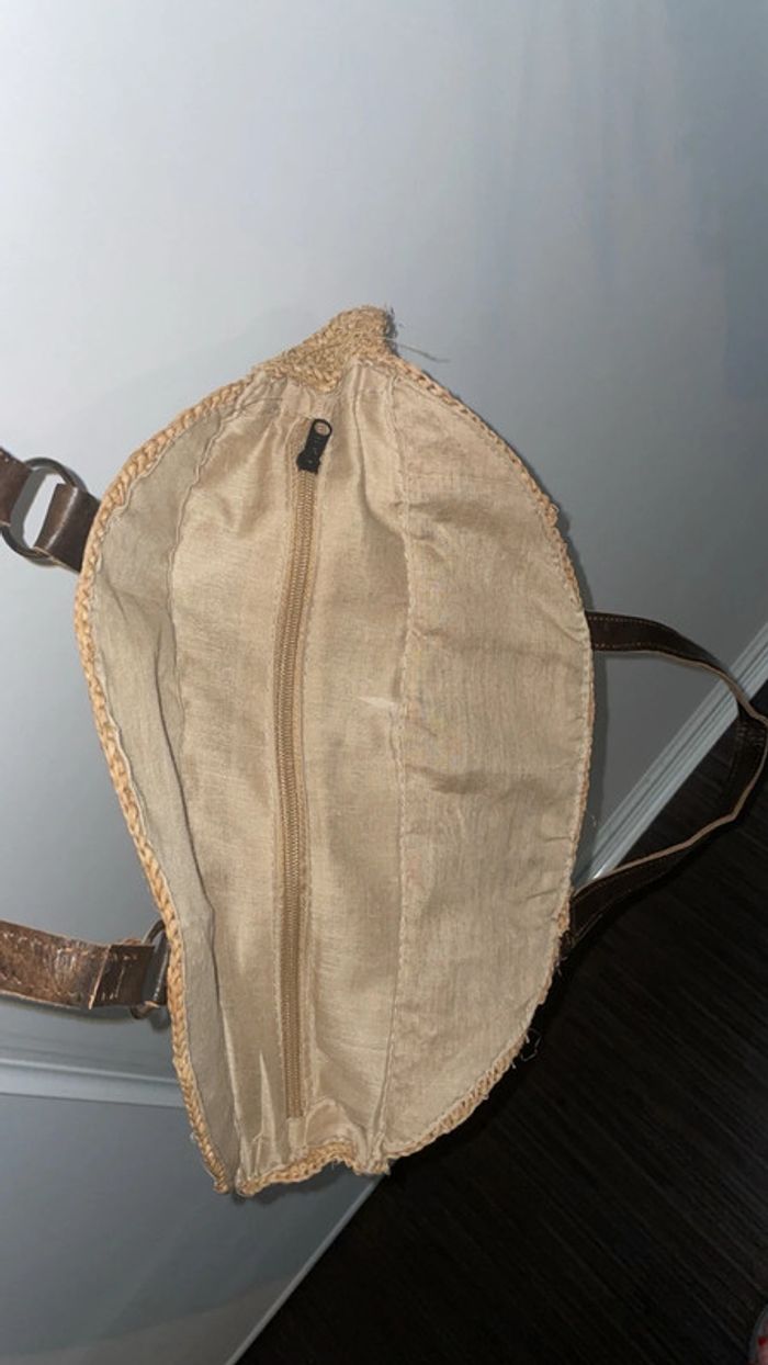 Sac Rond Neuf en Paille Tressée avec Anses en Cuir Véritable - photo numéro 3