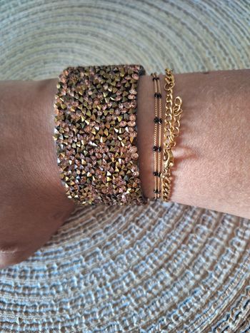Bracelet manchette strass marron