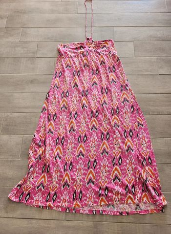 Robe longue rose a motifs taille XL Kwoman en bon état lien au cou
