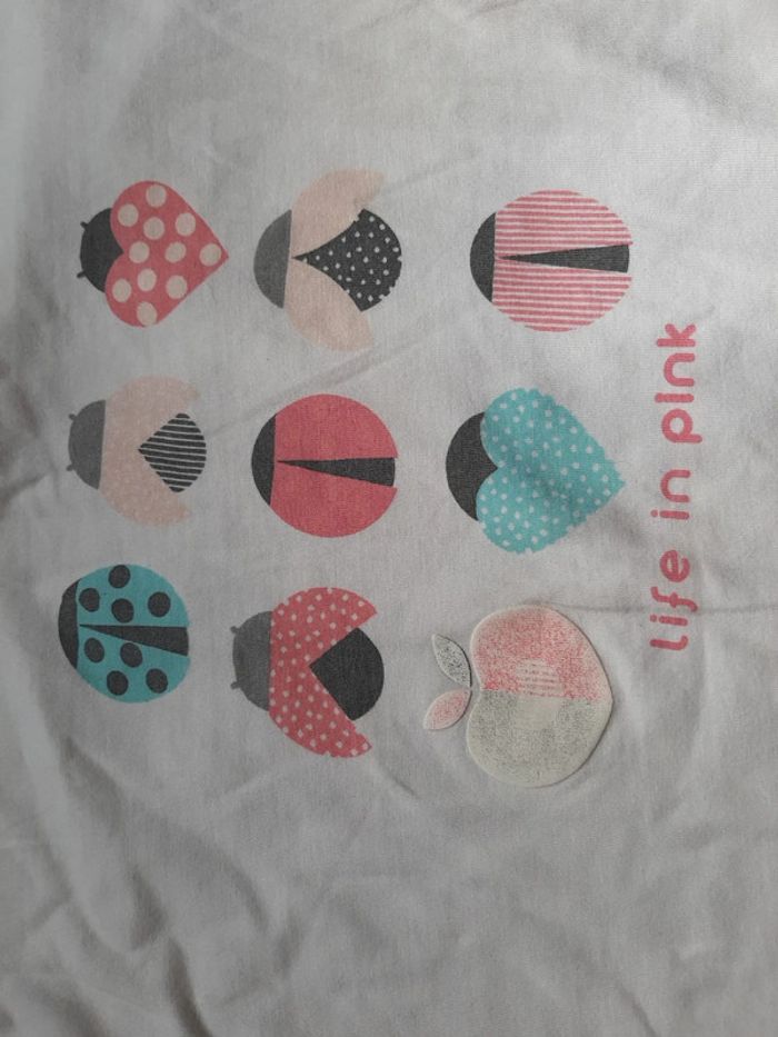 T shirt blanc, manches courtes, avec coccinelles, Okaidi, 12 ans, peu mis - photo numéro 2