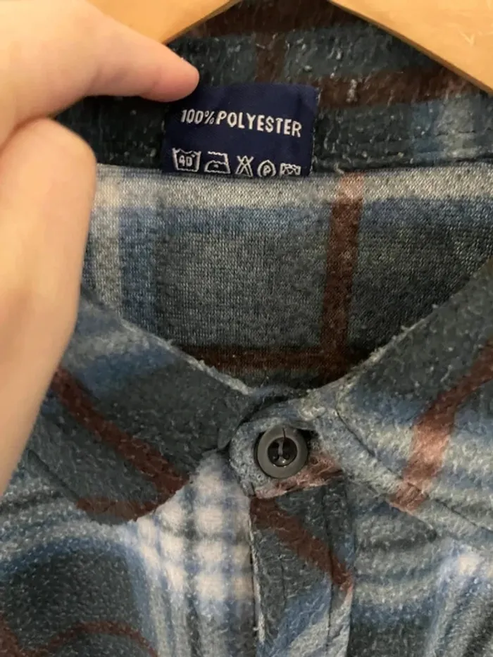 Lumberjack Flannel Plaid Polaire shirt chemise blue white brown Mens XXXL - photo numéro 4