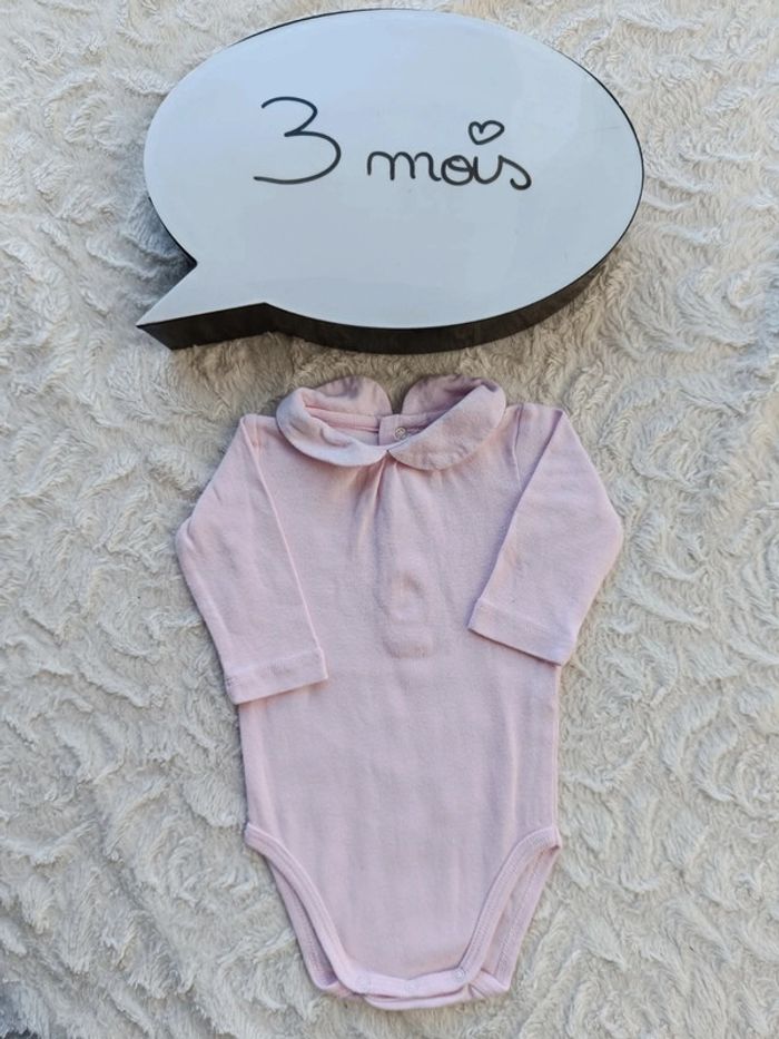 Body manches longues avec col Fille 3 mois Bout'chou 100% coton