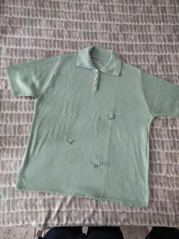 Tee-shirt manches courtes pull maille vert menthe taille 48