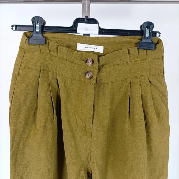 Pantalon vert kaki paper bag taille haute Promod Taille M estimée A379 - photo numéro 2