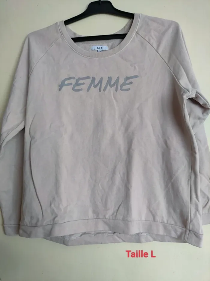 Sweat rose clair poudré "femme" taille l femme la halle aux vêtements