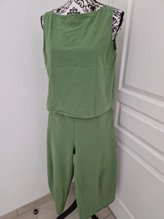 Ensemble pantalon vert coton taille L