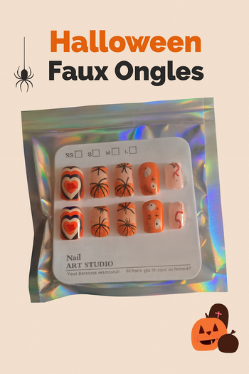 🎃 Faux ongles Halloween “Haunted Love” – 24 pièces pour un look fun & ensorcelant 👻