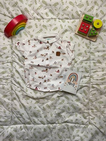 chemise manches courtes blanc motifs beige et rouge 12 mois obaibi