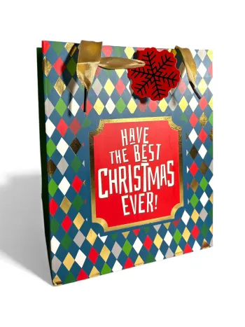 Sac cadeau Noël « Have the best Christmas ever » multicolore 18 x 22 x 10 cm Neuf