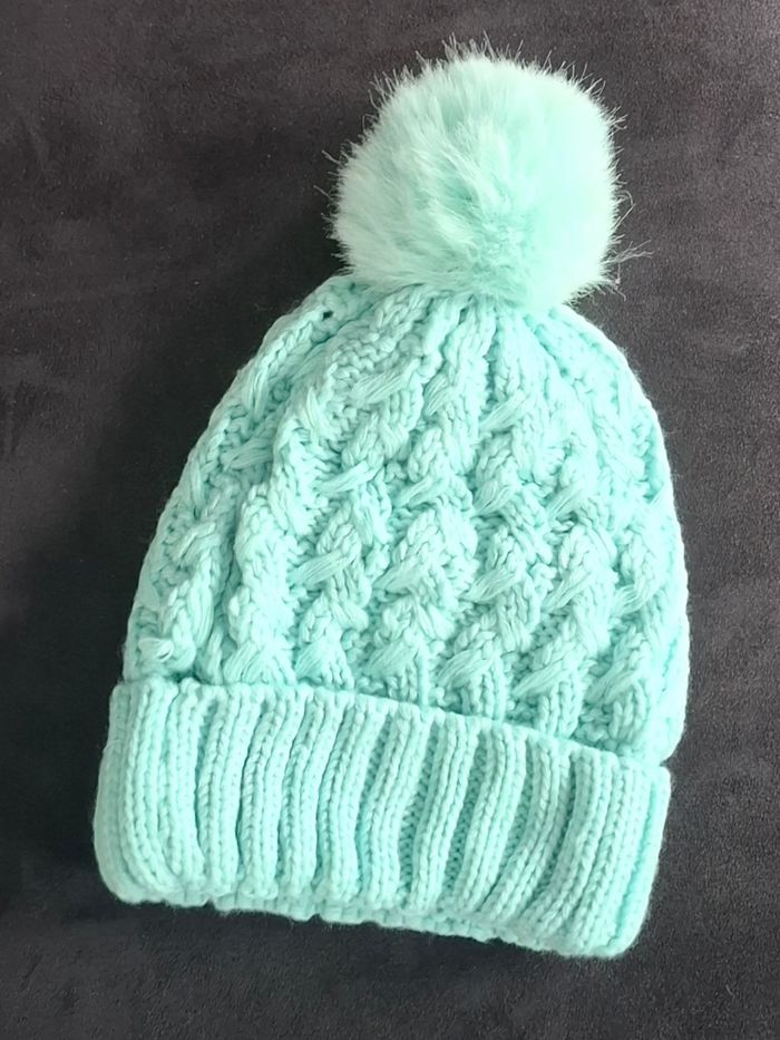 Bonnet femme hiver avec pompon menthe - photo numéro 2