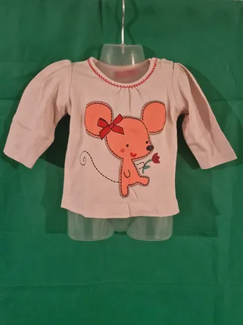 T-shirt manches longues motif souris rose 3 mois Tissaia