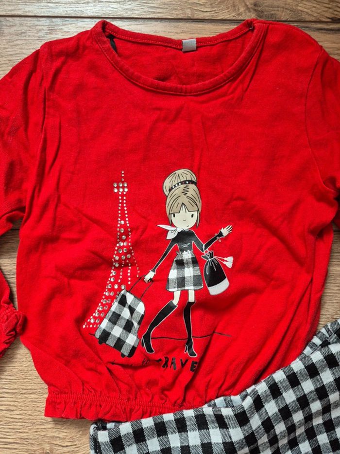 Ensemble 4 ans Jupe short carreau noir/blanc, Haut manche longue élastique poignet/taille - photo numéro 2