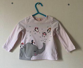 Tee-shirt manches longues avec pingouins et éléphant fille 12 mois