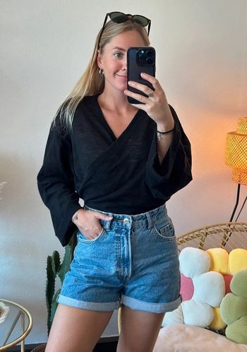 Blouse cache-cœur façon boléro en maille noire, taille S - Bimba y Lola