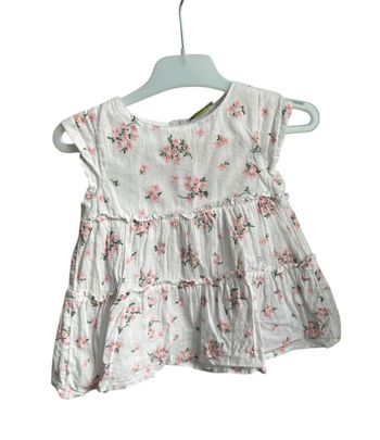 🌸 Robe sans manches blanche à fleurs roses et dorées – Tape à l’œil – 6 mois 🌸