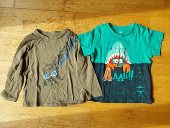 Lot un Tee-shirt manches courtes crabe et un Tee-shirt manches longues girafe