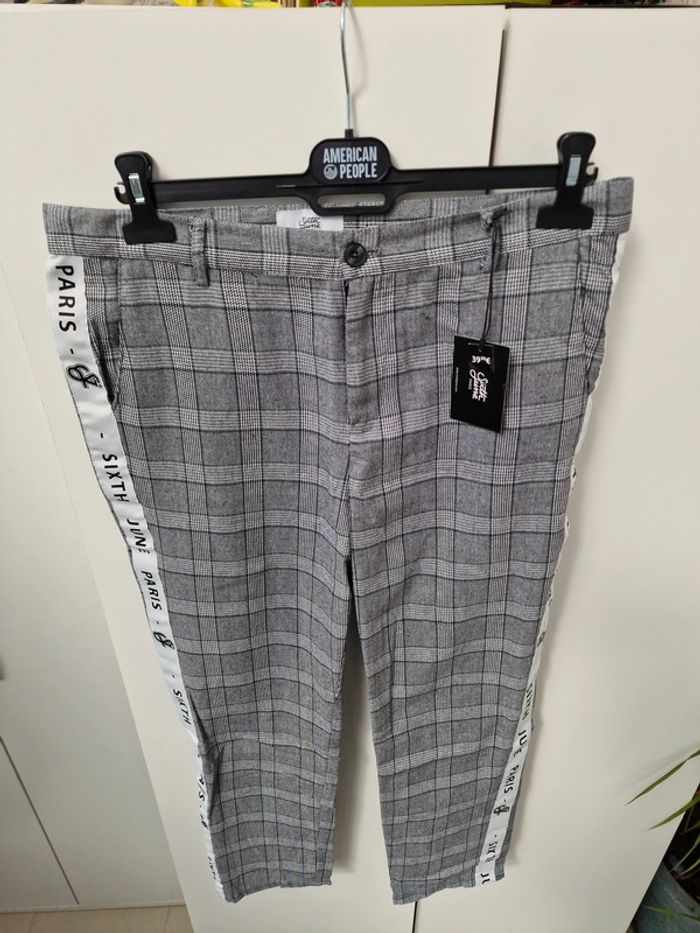 Pantalon Prince De Galles Gris Blanc Bandes Blanches Sixth June - photo numéro 3