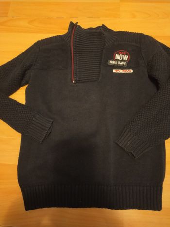 Pull col camionneur zippé IKKS taille 8 ans bleu marine