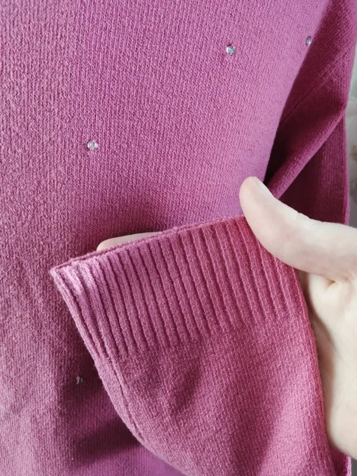 Pull côtelé col roulé rose avec strass / sans marque / (6-8ans) - photo numéro 5