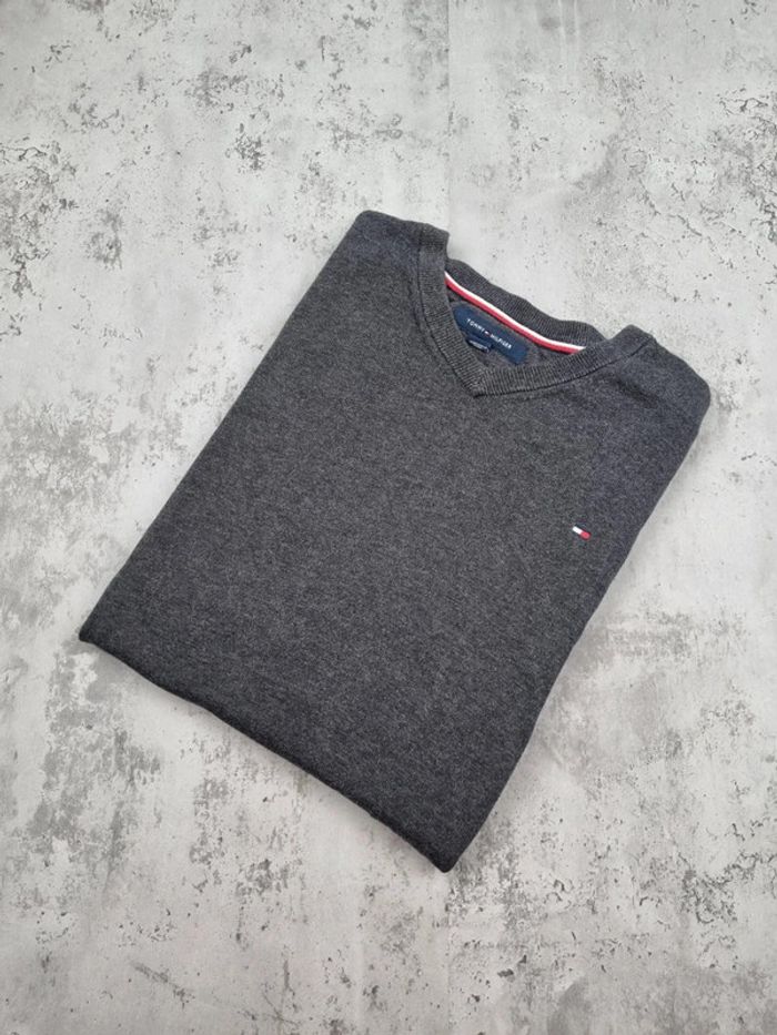 Pull col V Tommy Hilfiger gris, L Hommes