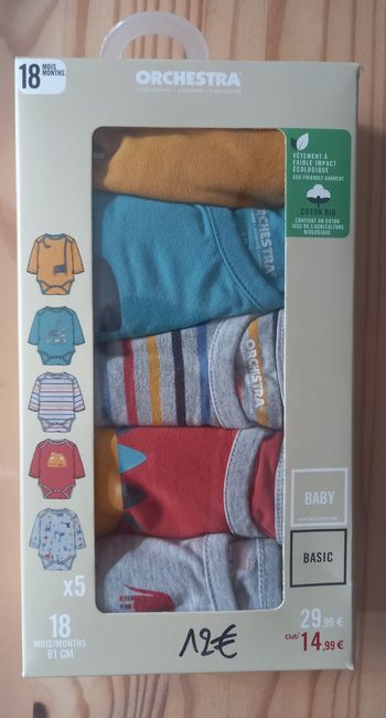 Lot de 5 bodys manches longues bébé