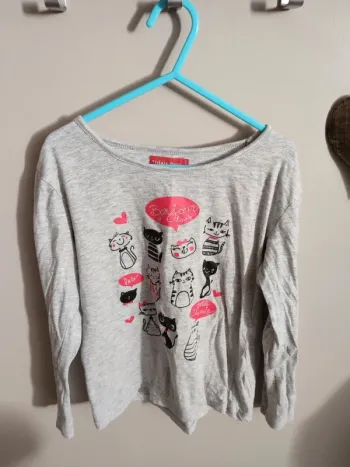 T shirt chats gris 8 ans manches longues Tissaia