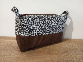 Trousse maquillage léopard marron velours côtelé 