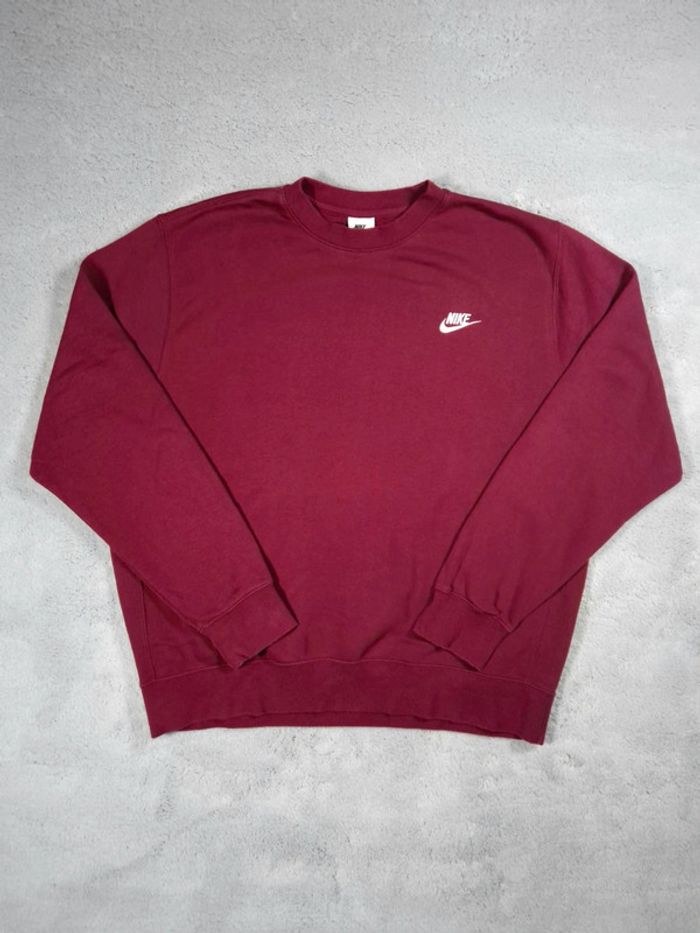 Sweat Nike Club Fleece Crewneck Pull col rond - Bordeaux logo brodé - Taille L Hommes - photo numéro 2
