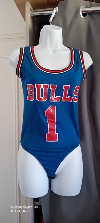 Body sans manche thème basket Chicago bulls 1 bleu et rouge femme S/M made in italy