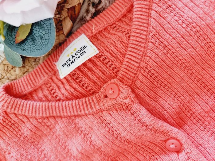 Robe en jeans à pois 86cm 12 mois 18mois bébé fille et gilet corail - photo numéro 4